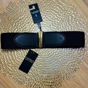 NWT RALPH LAUREN BLACK THICK CINCH WAIST BELT W GOLD SLIDE BUCKLE